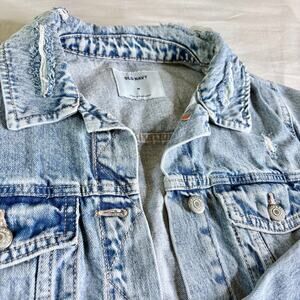 Old Navy Denim Jacket Women’s Medium Light Wash Distressed 100% Cotton